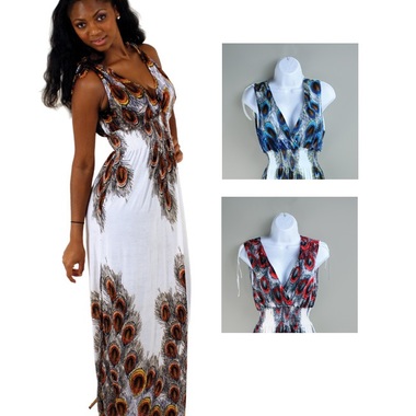 Gifts 4 All - White Peacock print Maxi dress Your choice of Color Gifts 4 All - White Peacock print Maxi dress Your choice of Color