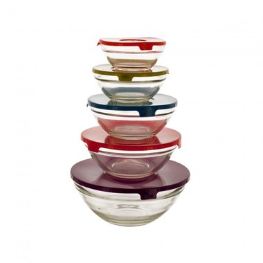 Gifts 4 All - Set of 5 Small Glass Lunch Bowls with 5 Lids.