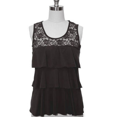 Gifts 4 All - Ruffle and Lace Black Knit Top Gifts 4 All - Ruffle and Lace Black Knit Top
