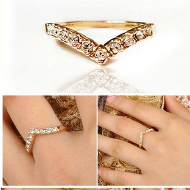 Gifts 4 All - Small size Beautiful Ring V shaped with Clear Crystals Gifts 4 All - Small size Beautiful Ring V shaped with Clear Crystals
