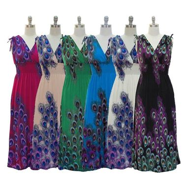 Gifts 4 All - Your Choice Peacock Print Smocked Maxi Dress Gifts 4 All - Your Choice Peacock Print Smocked Maxi Dress